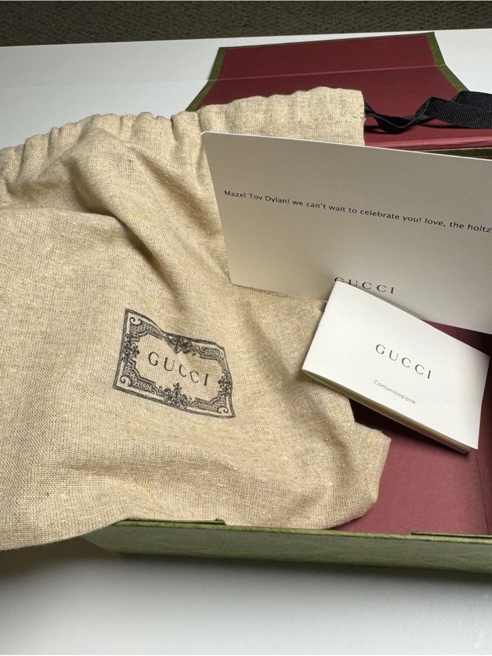 GUCCI Authentic Empty Green Brocade Magnetic Flap Box 7.5 x 7.5 × 3" W/ Dust Bag